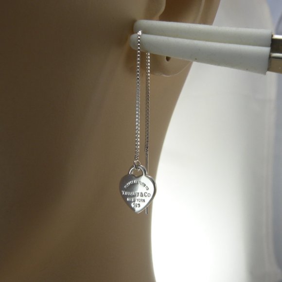 NEW Mini Heart Earrings Return to Tiffany & Co 925 Sterling Silver Threaders - Picture 7 of 16